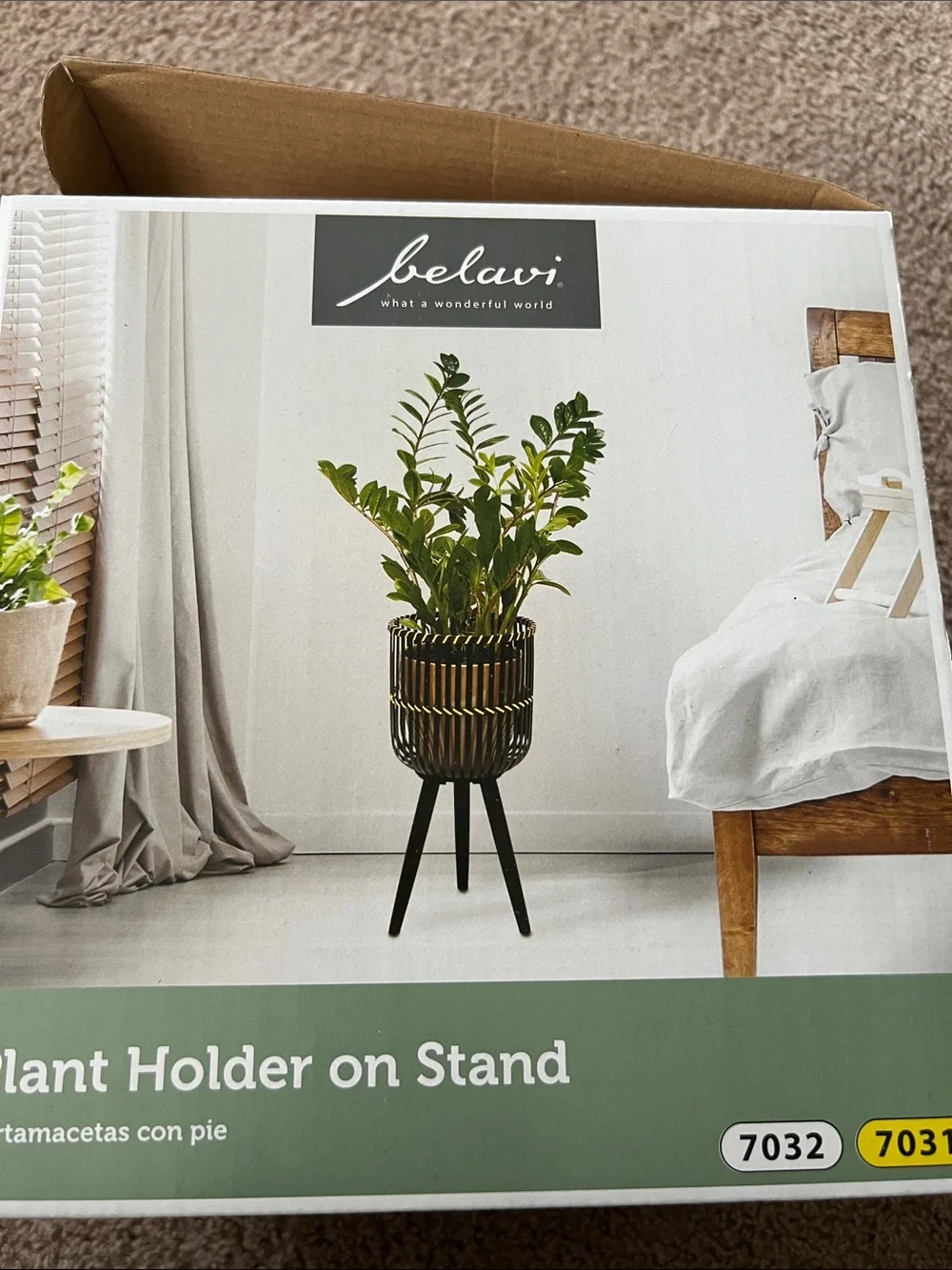BOHO CHIC Belavi Black Plant Holder on Stand Bamboo & Wood  9.8'' x 9.8'' x 9.8